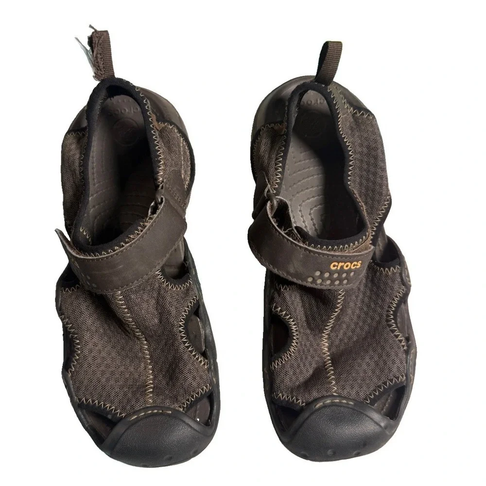 Crocs Swiftwater Mesh Deck Sandal Men's Size 8 Gray Outdoor Sport  Trail 15041